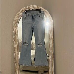 Light Blue Distressed Flare Jeans